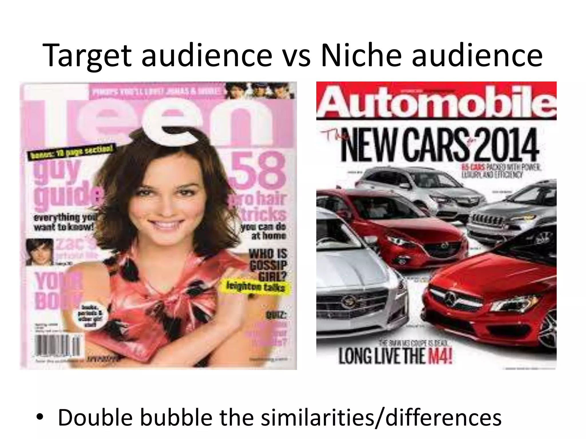Target audience vs Niche audience
• Double bubble the similarities/differences
 
