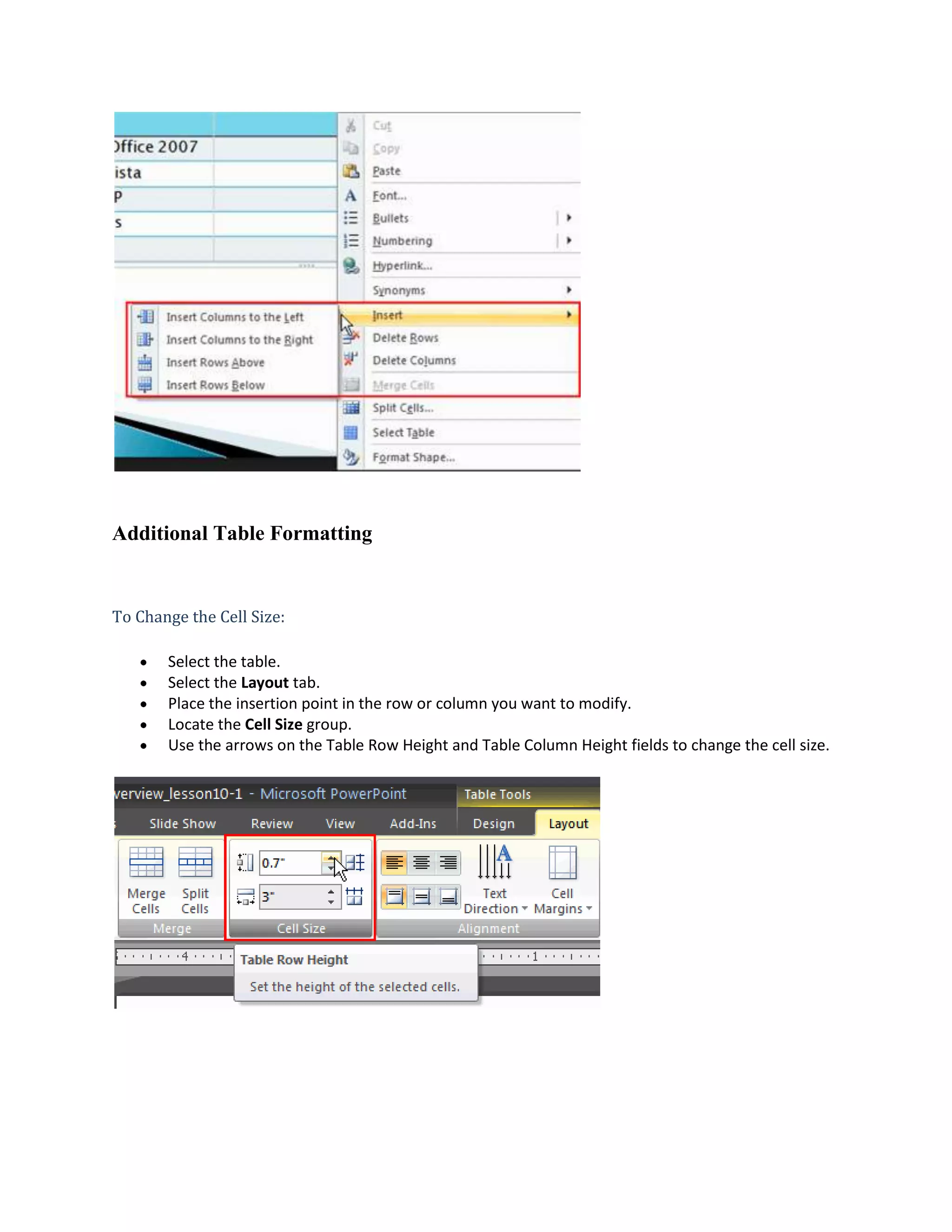 Powerpoint Lesson10 working with tables