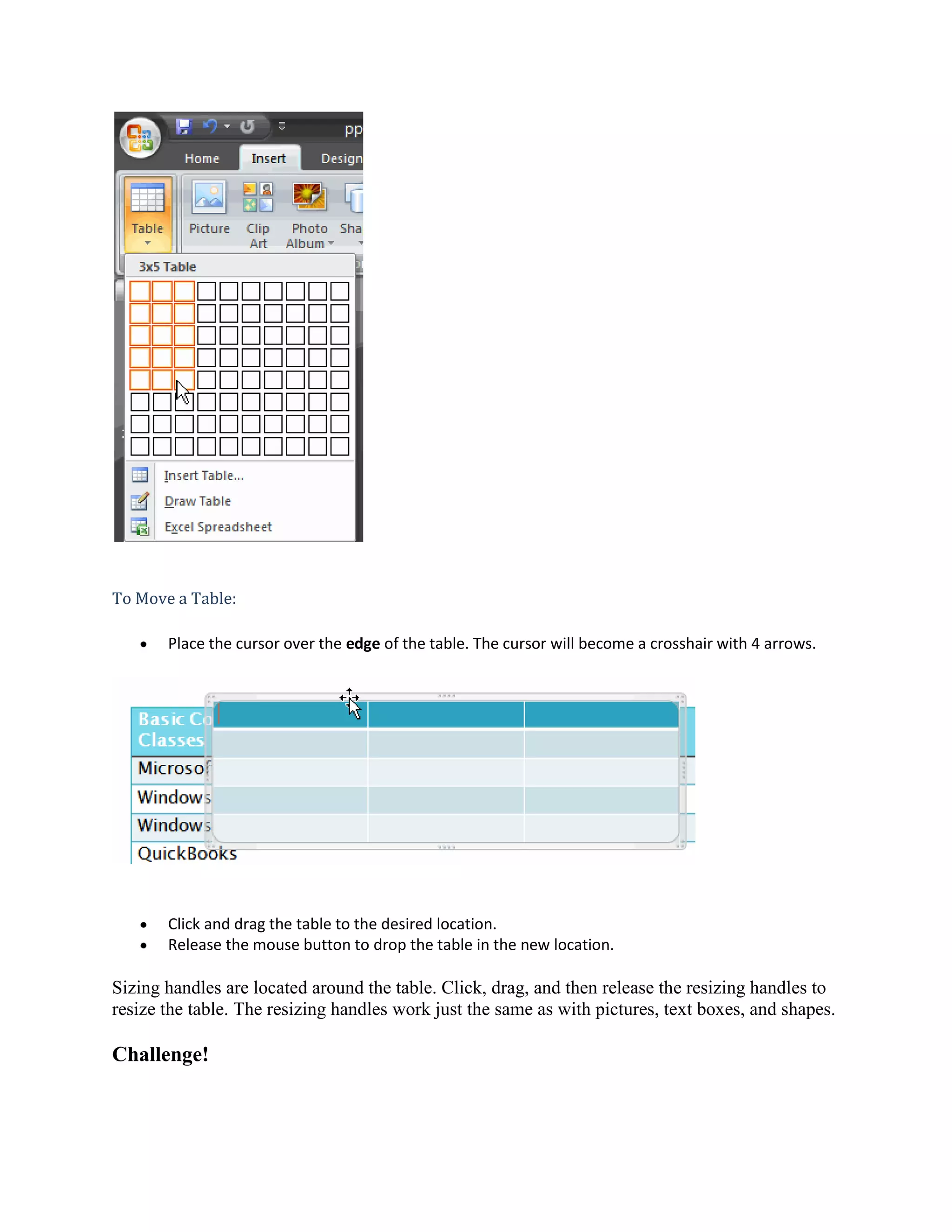 Powerpoint Lesson10 working with tables