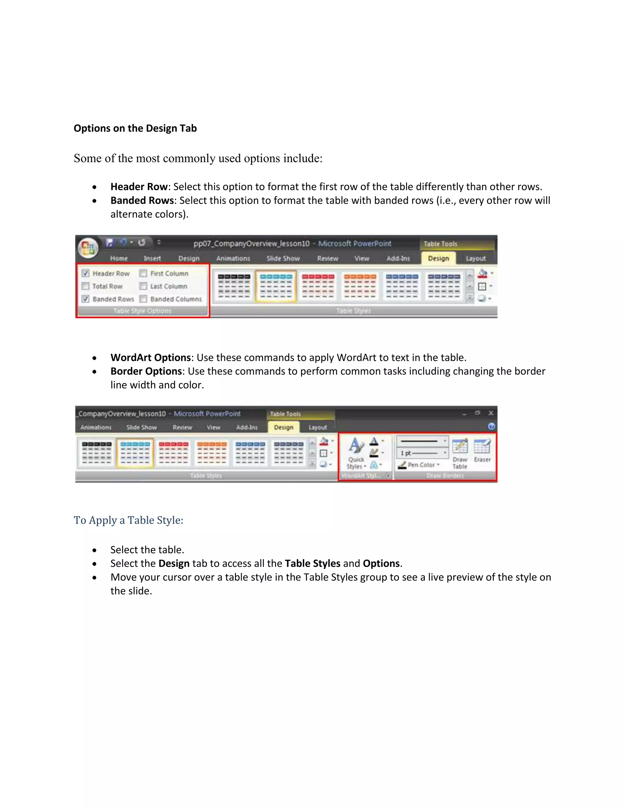 Powerpoint Lesson10 working with tables