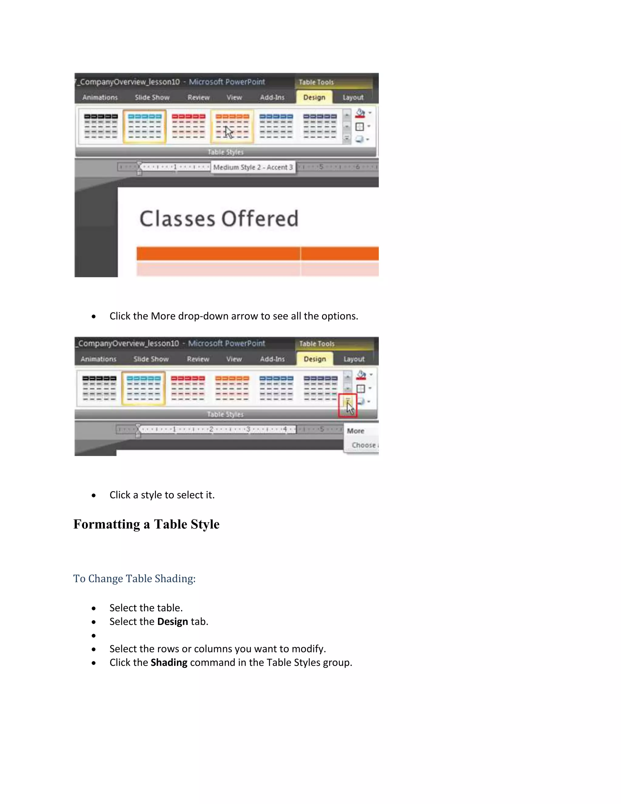 Powerpoint Lesson10 working with tables