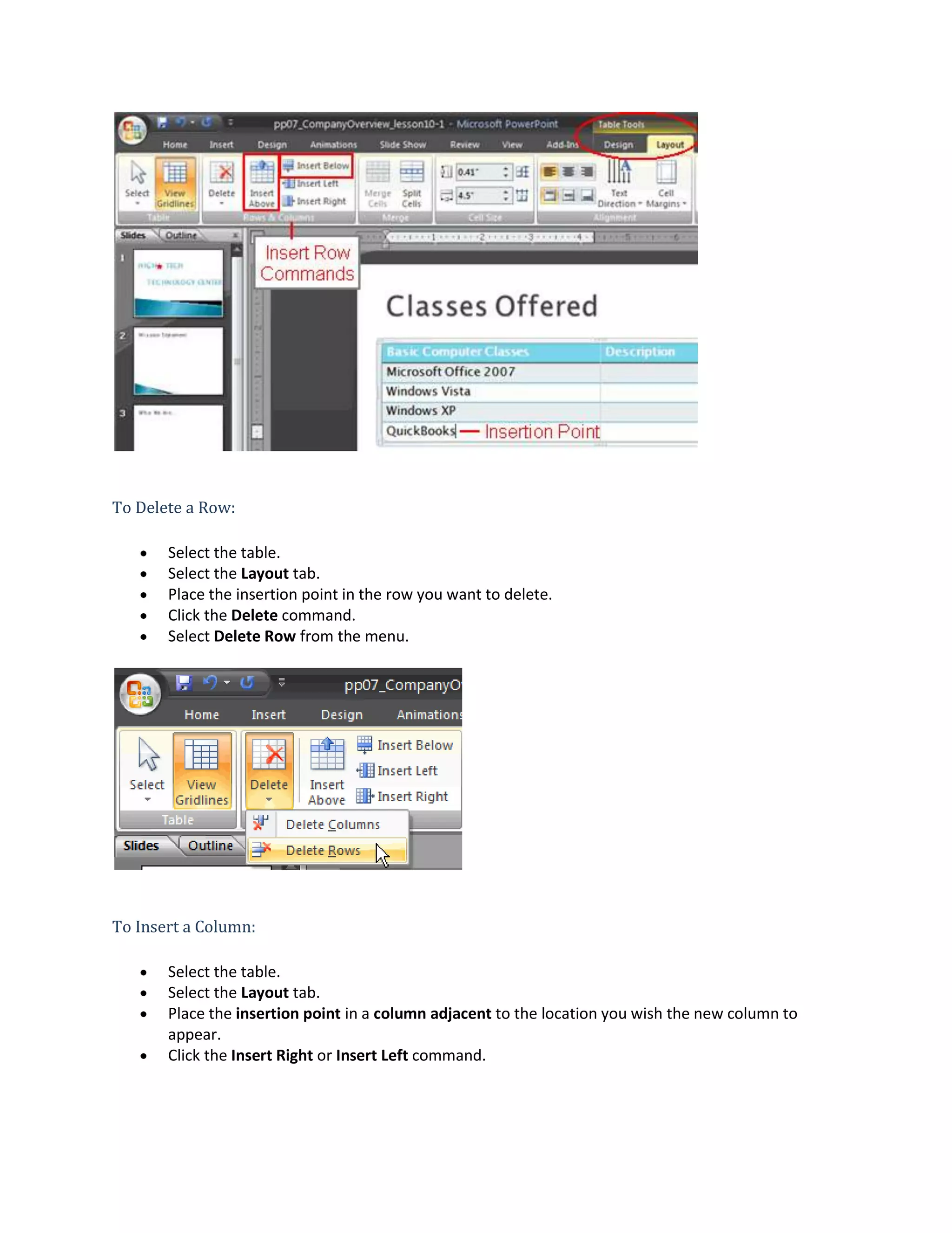 Powerpoint Lesson10 working with tables