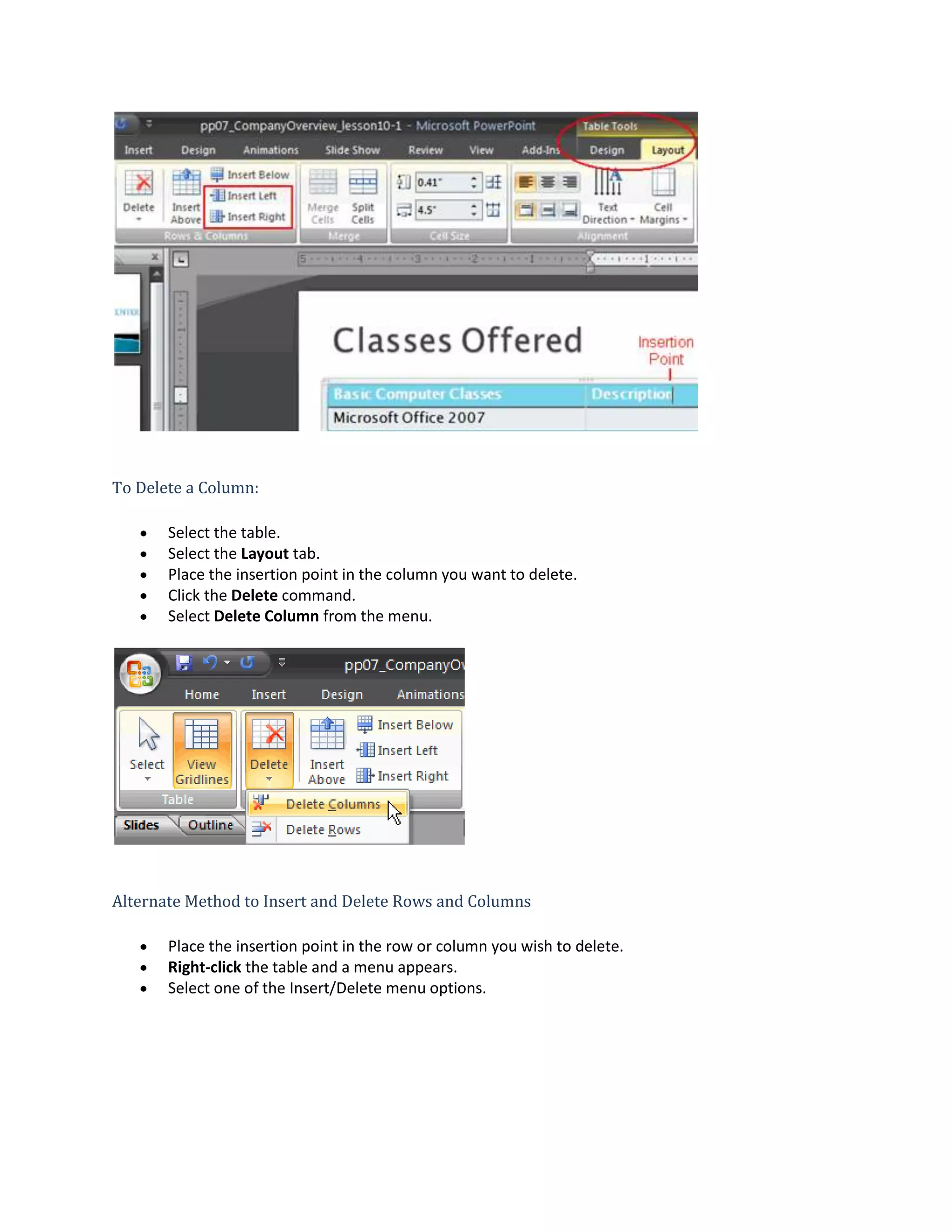Powerpoint Lesson10 working with tables