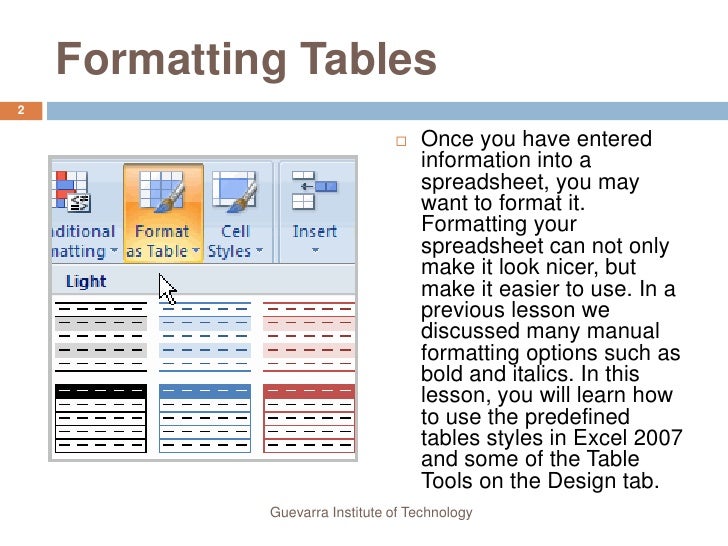 Lesson 11 Formatting Tables