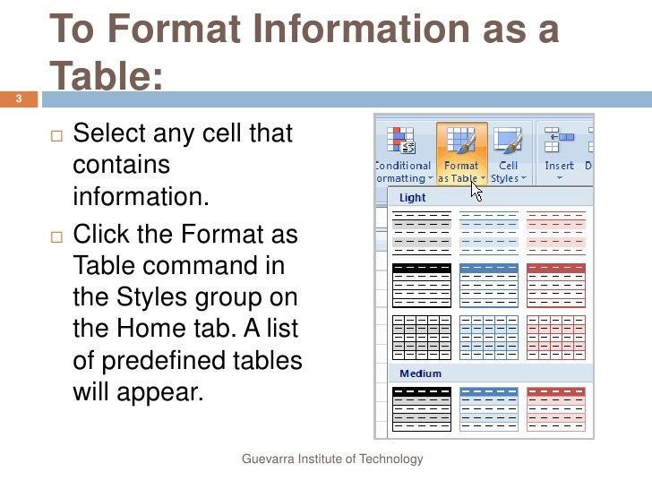 Lesson 11 Formatting Tables