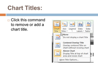 Axis TitleClick this command and choose to hide or display the horizontal, or x axis, label; hide or display the vertical, or y axis, labels; and change the direction of the axis labels to horizontal or vertical.