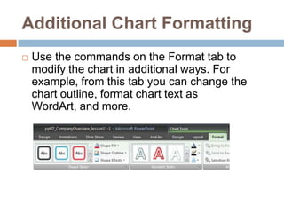 ChallengeUse the Company Overview presentation or any other PowerPoint presentation you choose to complete this challenge.Open a presentation.Insert a bar chart.Change the chart to a line chart.Change the chart layout.Apply a different chart style.Add axis labels if they are not included on the layout you chose.
