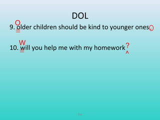 DOL 
O . 
W 
9. older children should be kind to younger ones 
10. will you help me with my homework 
T84 
? 
^ 
 
