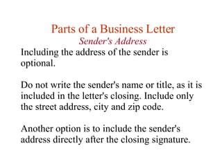 Sender's Address Examples Lesson 11 Writing Business Letters 1210556377680231 9 | PPT