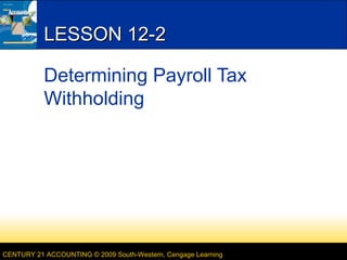 LESSON 12-2
Determining Payroll Tax
Withholding

CENTURY 21 ACCOUNTING © 2009 South-Western, Cengage Learning

 