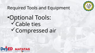 Required Tools and Equipment
•Optional Tools:
Cable ties
Compressed air
Quarter 3
 
