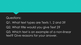 Non Understanding Text Understanding Information Text Types: Linear vs Non-linear Texts and ...