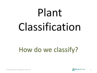 Plant 
Classification 
How do we classify? 
© Copyright 2012 The Aquaponic Source, Inc 1 
 
