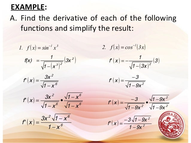 Lesson 12 derivative of inverse trigonometric functions