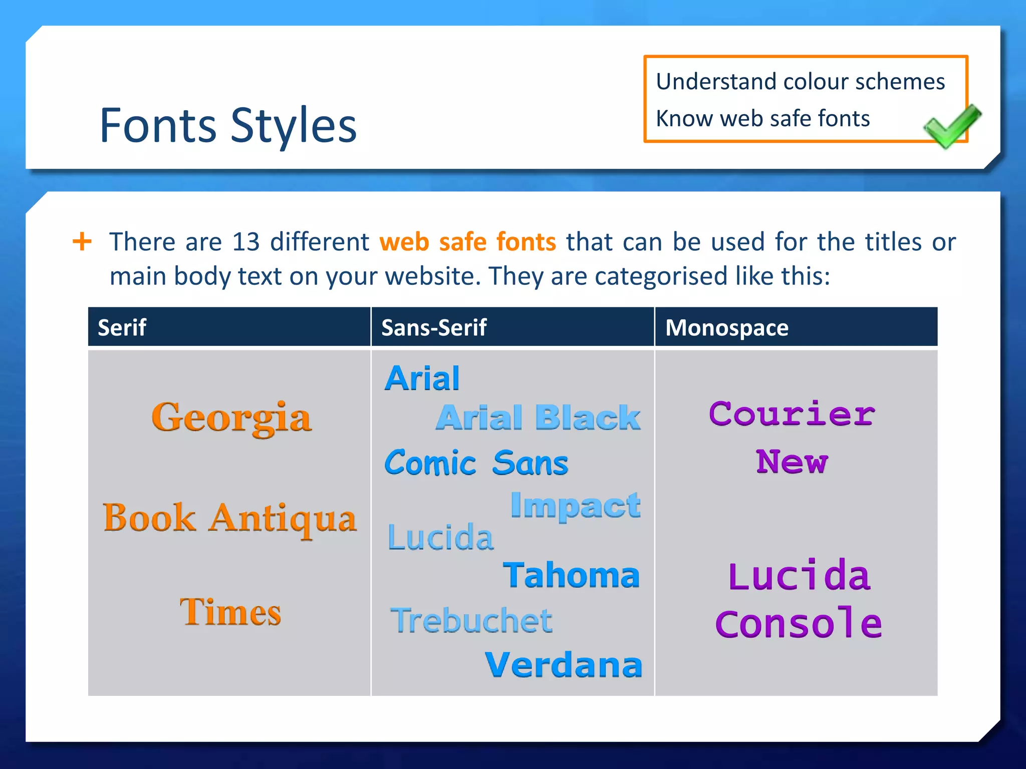LO2 - Lesson 13 - Colours & Fonts | PPTX | Web Development | Internet