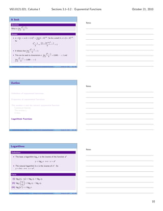 Lesson 13: Exponential and Logarithmic Functions (Section 021 handout ...