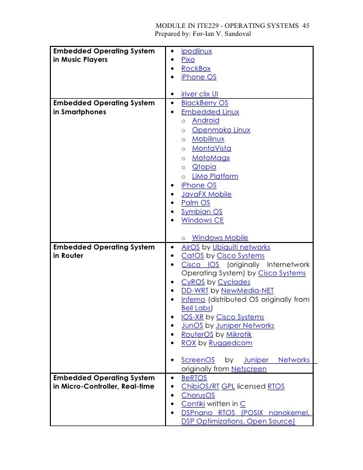 Lesson 13 List Of Operating Systems