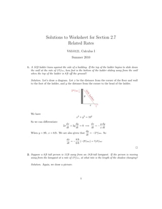 Lesson 13: Related Rates (worksheet solutions)