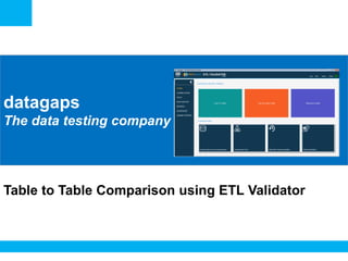 <Insert Picture Here> 
datagaps 
The data testing company 
Table to Table Comparison using ETL Validator 
 