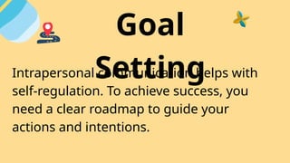 Goal
Setting
Intrapersonal communication helps with
self-regulation. To achieve success, you
need a clear roadmap to guide your
actions and intentions.
 