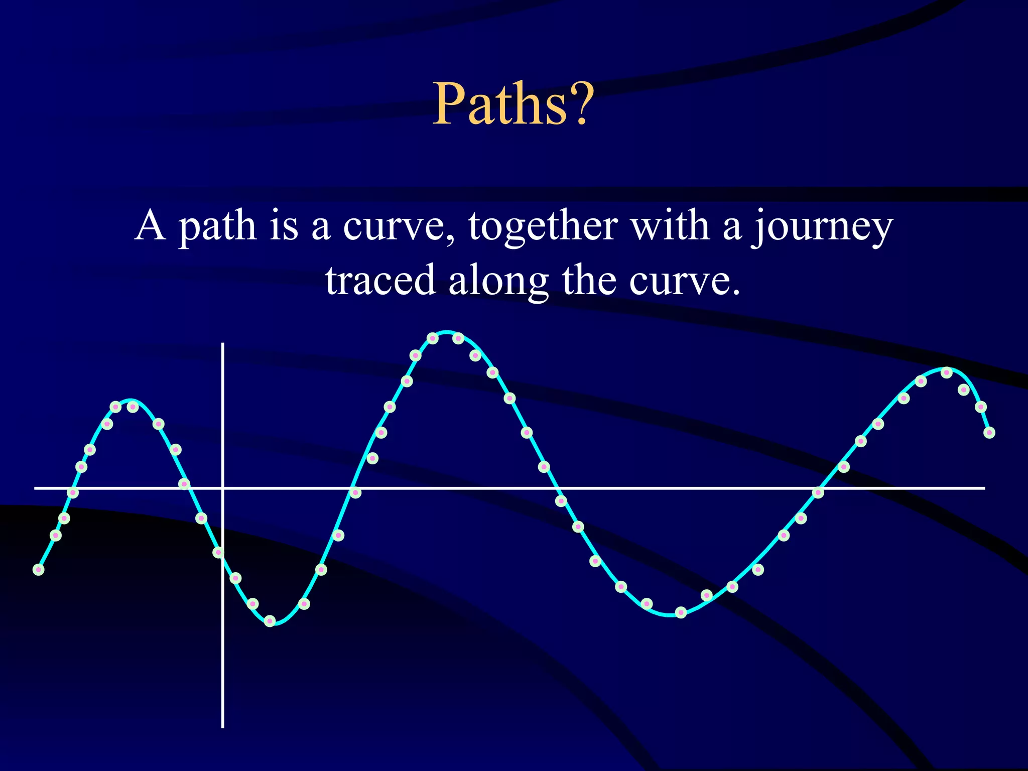 Paths?
A path is a curve, together with a journey
           traced along the curve.
 