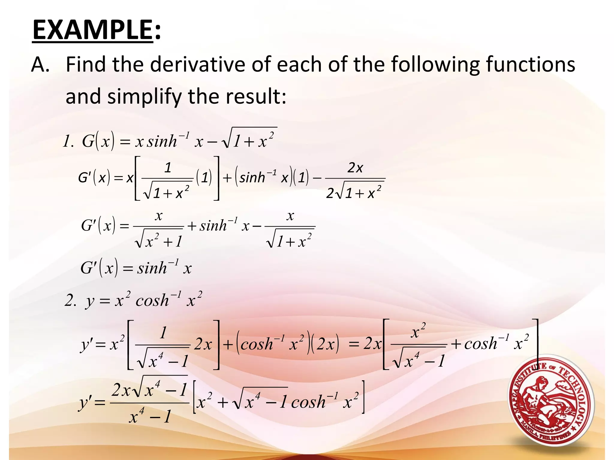 Lesson 14 derivative of inverse hyperbolic functions ppt