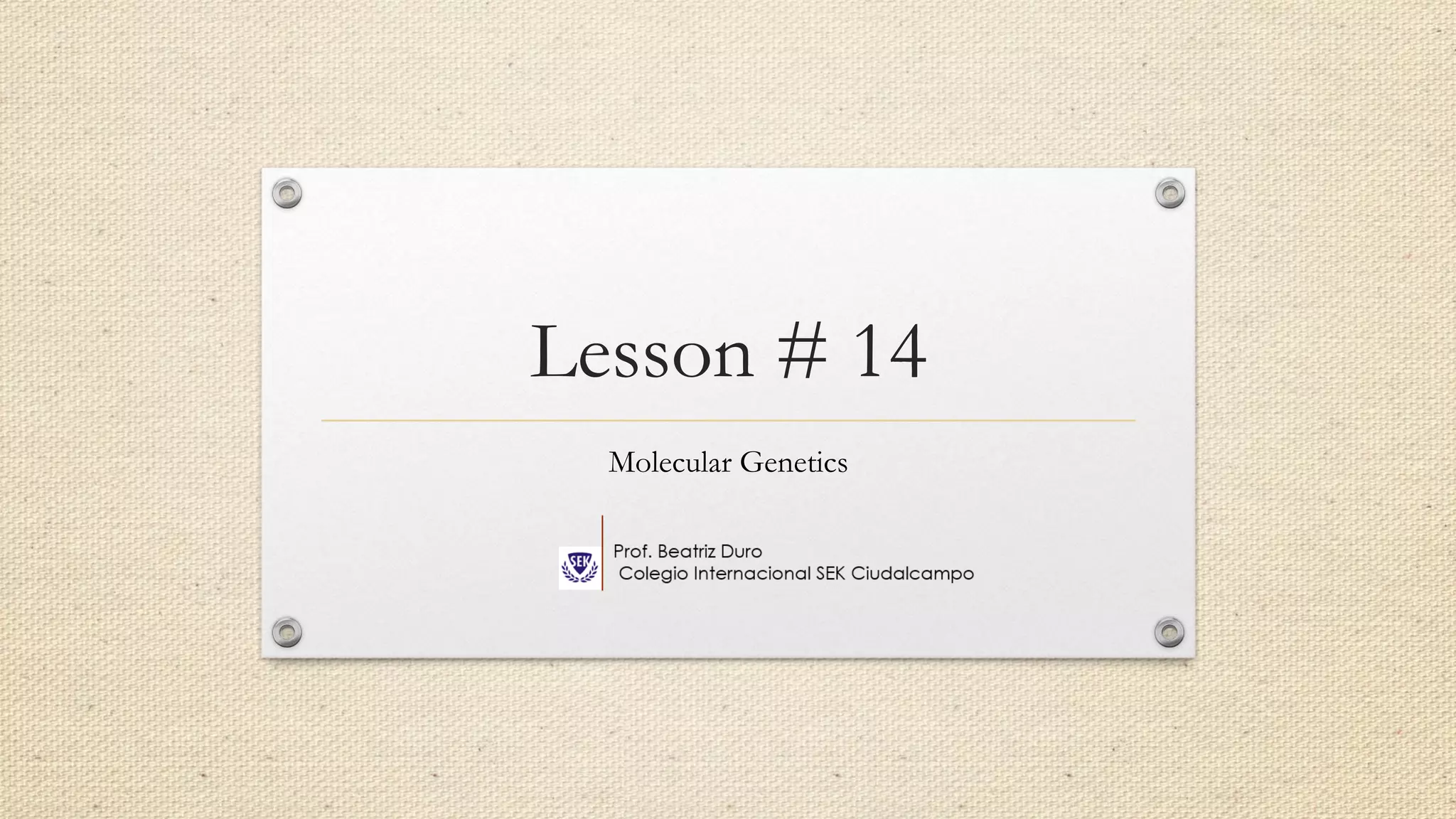 Lesson # 14
Molecular Genetics