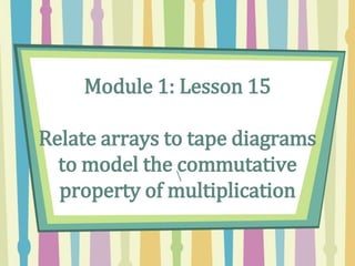 Module 1: Lesson 15
Relate arrays to tape diagrams
to model the commutative
property of multiplication

 