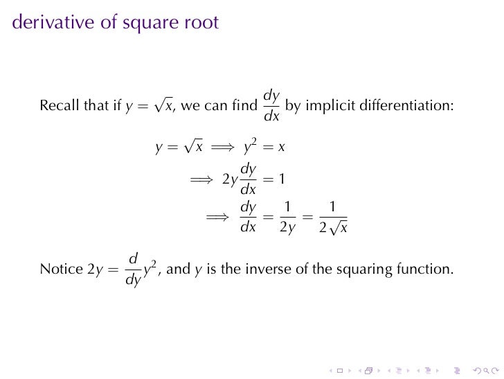 derivative of square root of x