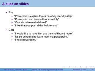 Lesson 16: Inverse Trigonometric Functions (Section 021 slides) | PDF