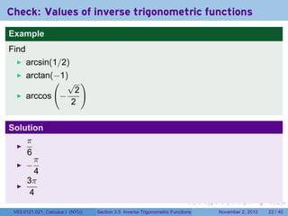 Lesson 16: Inverse Trigonometric Functions (Section 021 slides) | PDF
