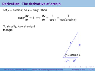 Lesson 16: Inverse Trigonometric Functions (Section 021 slides) | PDF