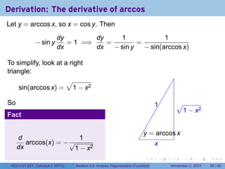 Lesson 16: Inverse Trigonometric Functions (Section 021 slides) | PDF