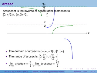 Lesson 16: Inverse Trigonometric Functions (Section 041 slides) | PDF