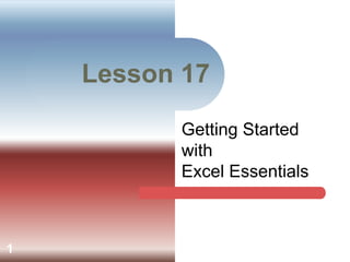 Lesson 17

           Getting Started
           with
           Excel Essentials



1
 