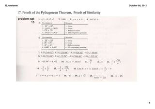 17.notebook                                                              October 09, 2012


          17. Proofs of the Pythagorean Theorem,  Proofs of Similarity




                                                                                            1
 
