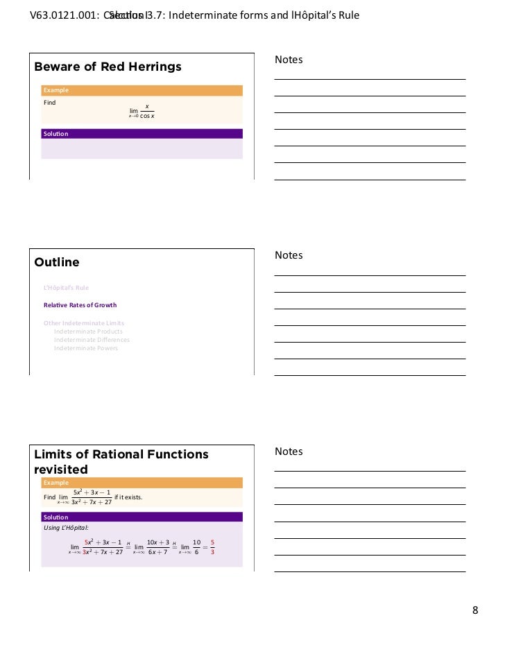 Lesson 17: Indeterminate forms and l'Hôpital's Rule (handout)