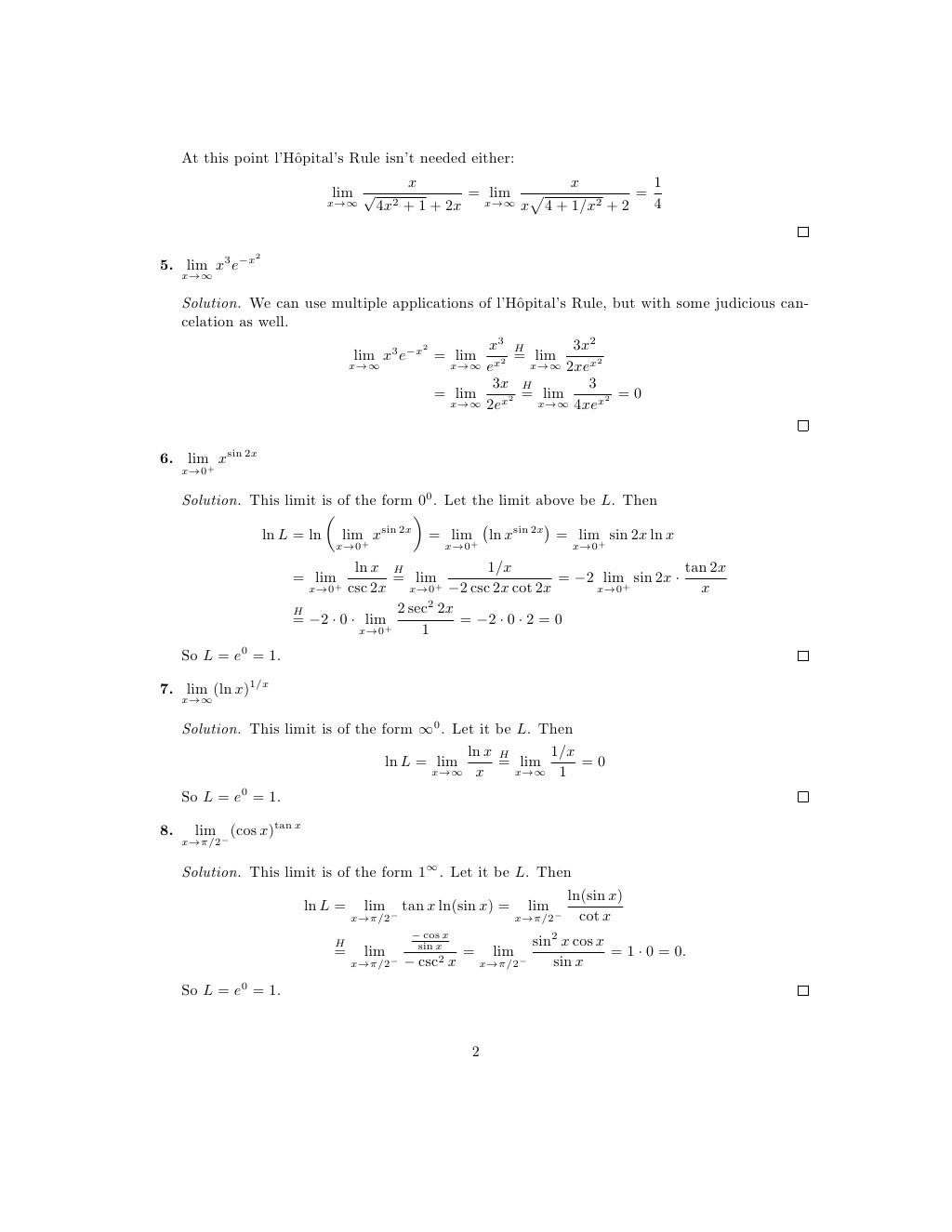 Lesson 17: Interminate forms and L'Hôpital's Rule (worksheet solution…