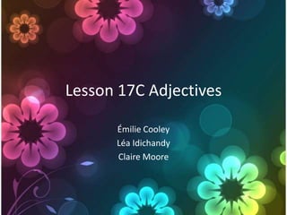 Lesson 17C Adjectives

      Émilie Cooley
      Léa Idichandy
      Claire Moore
 