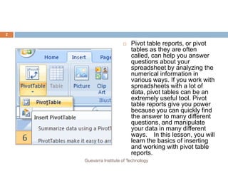 Lesson 18 Creating Pivot Tables | PPTX