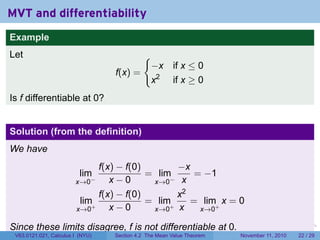 Mvt Calculus Example Lesson 19: The Mean Value Theorem (Section 021 slides) | PDF