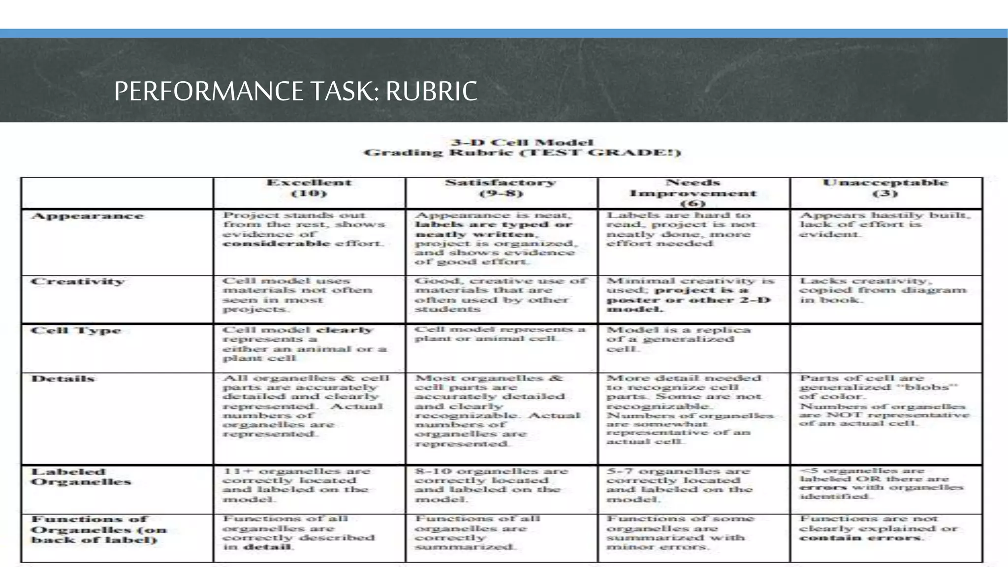 PERFORMANCE TASK:RUBRIC
 