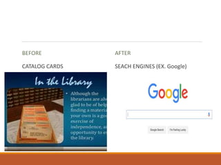 BEFORE
CATALOG CARDS
AFTER
SEACH ENGINES (EX. Google)
 