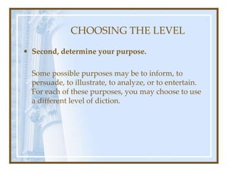 Levels & Types of Diction | PPTX