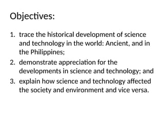 Historical Antecedents of Science and Technology: From Ancient ...