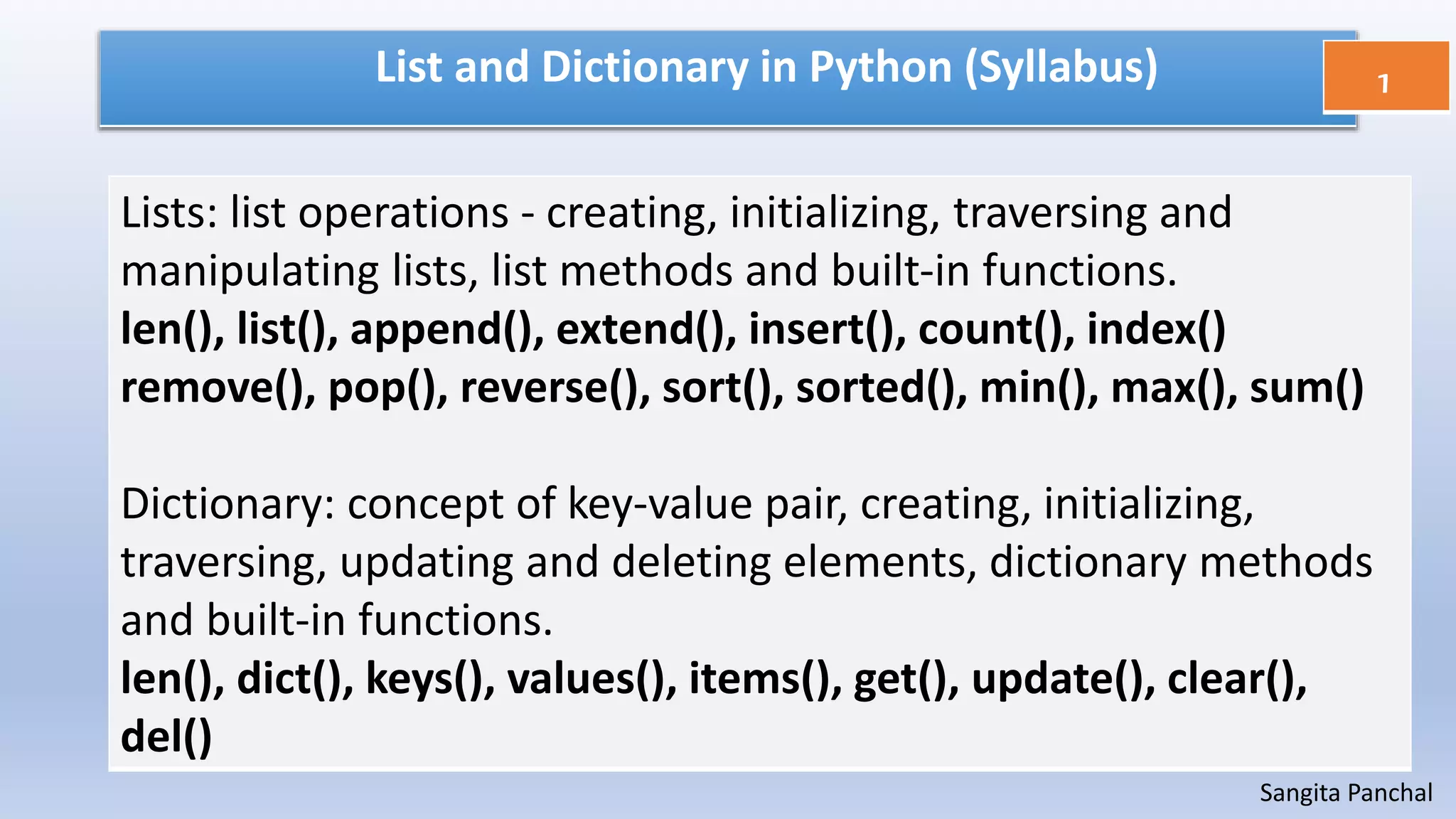 List and Dictionary in python | PPTX