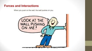 When you push on the wall, the wall pushes on you.
Forces and Interactions
 