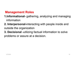 Management Informational Roles Lesson 1 OMTE 001 An Introduction to Principles of Management ...