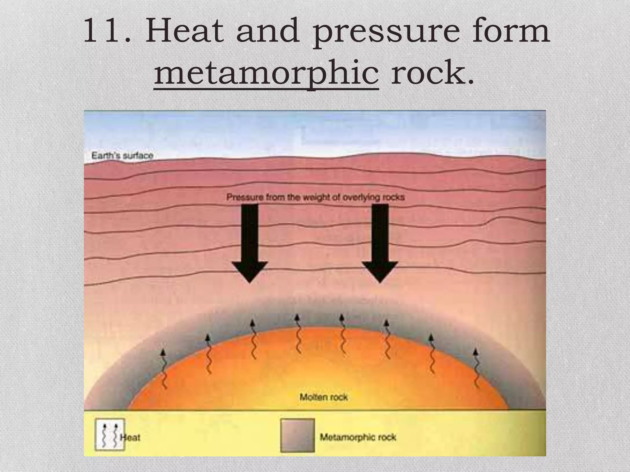 11. Heat and pressure form
metamorphic rock.
 