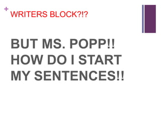 +
    WRITERS BLOCK?!?


    BUT MS. POPP!!
    HOW DO I START
    MY SENTENCES!!
 